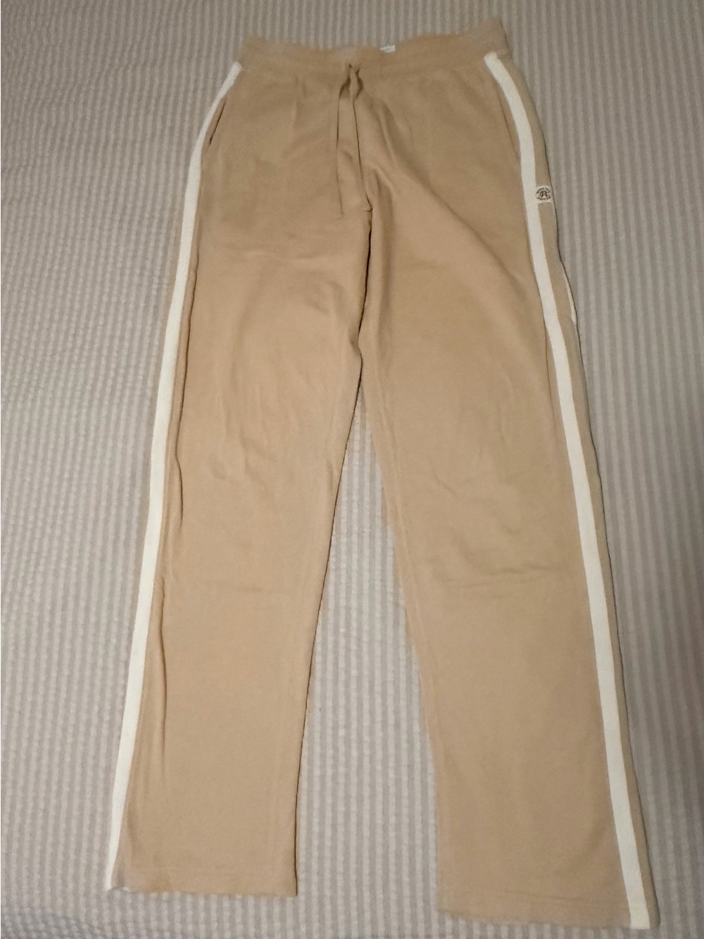 Reigning Champ Men's Tan Track Pants with White Side Stripe